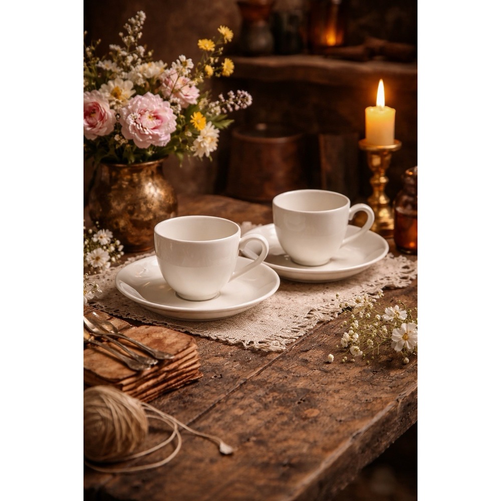 Villeroy Boch White Demitasse Cup And Saucer Pair.